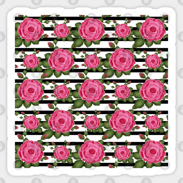 Roses With Stripes Pattern Sticker by Designoholic